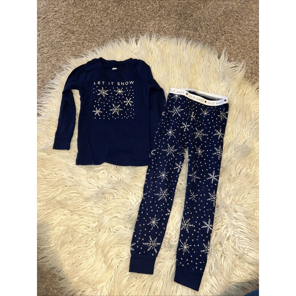 Old navy Girls 5T Navy Let It Snow Snowflake Winter Christmas Pj Set